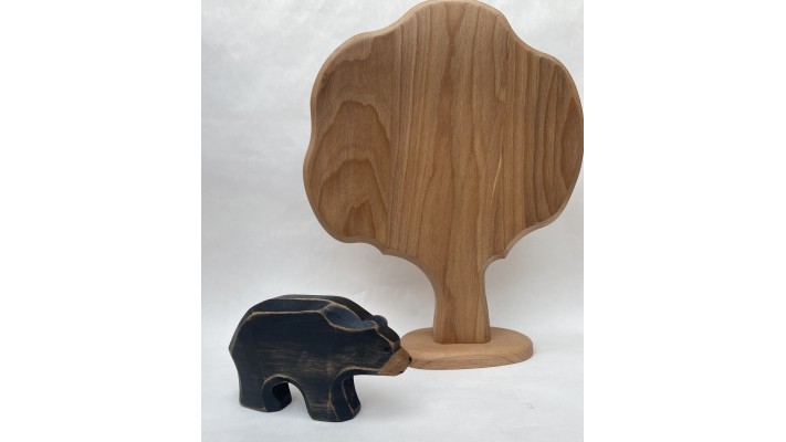 Maman Ours noir, jouet écologique, jouet en bois, figurine, décoration